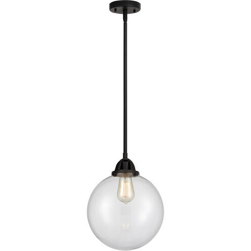 Nouveau 2 Beacon 1 Light 10 inch Matte Black Mini Pendant Ceiling Light in Clear Glass