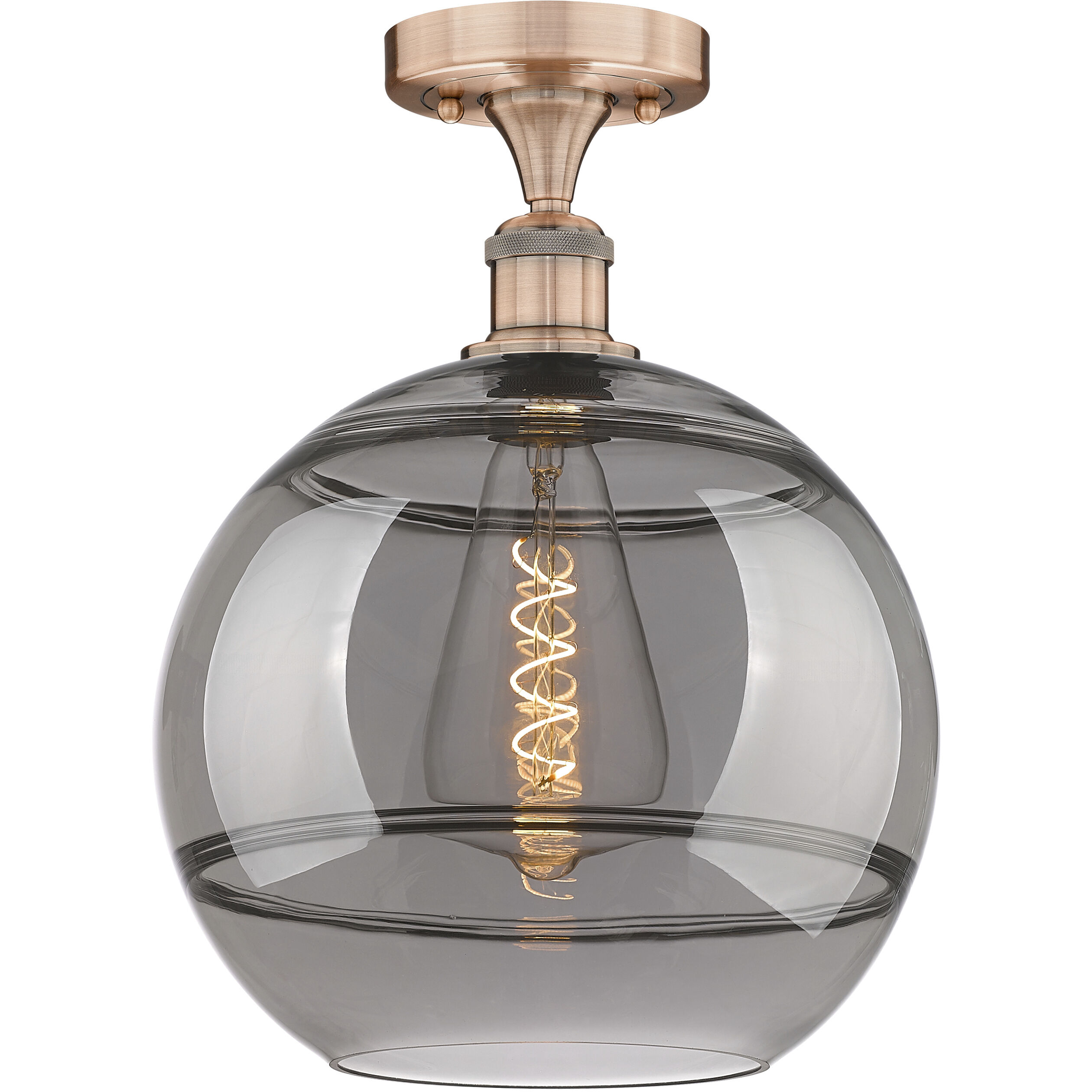 Edison Rochester 1 Light 12 inch Antique Copper Semi-Flush Mount Ceiling Light