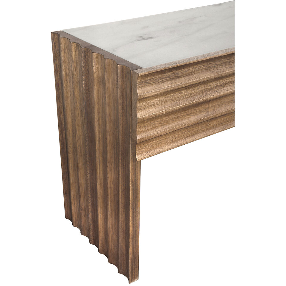 Wolf 72 X 19 inch Dark Walnut and White Stone Console