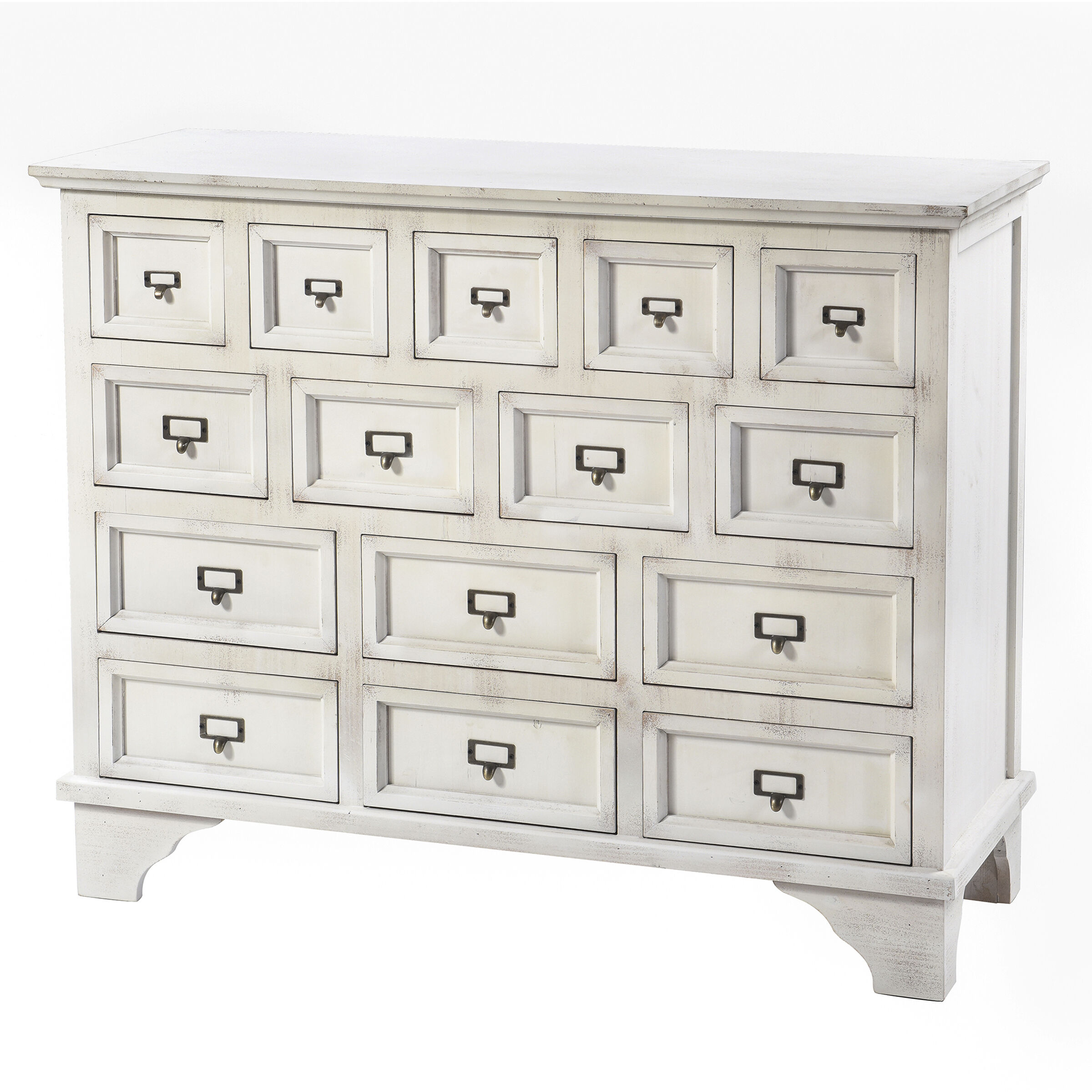 Shabby Antique White and Antique Brass Cabinet