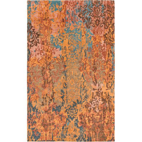 Brocade 96 X 60 inch Red and Brown Area Rug, Wool