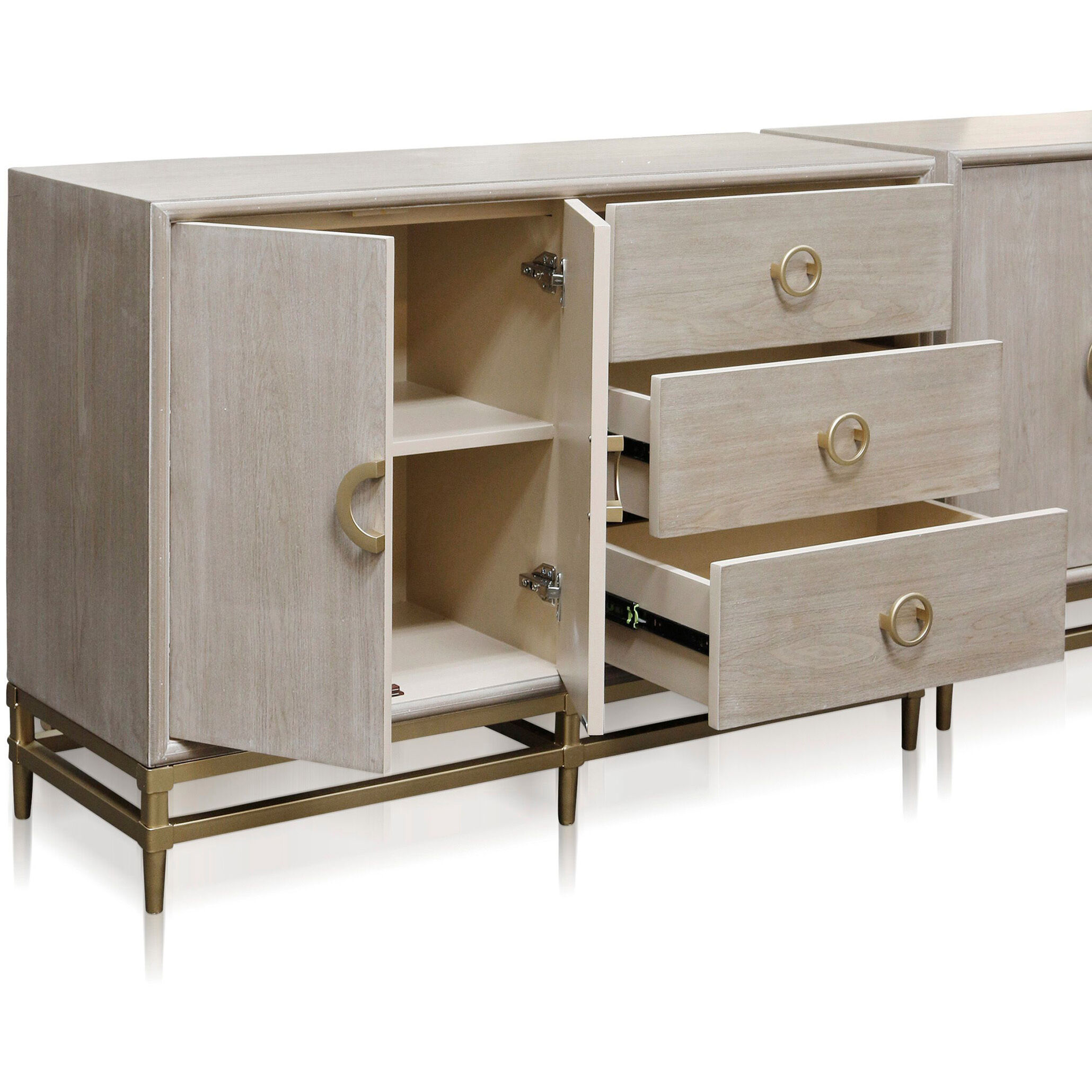 Augusta Weathered Oak and Natural Wood and Gold and Light Cream Cabinet