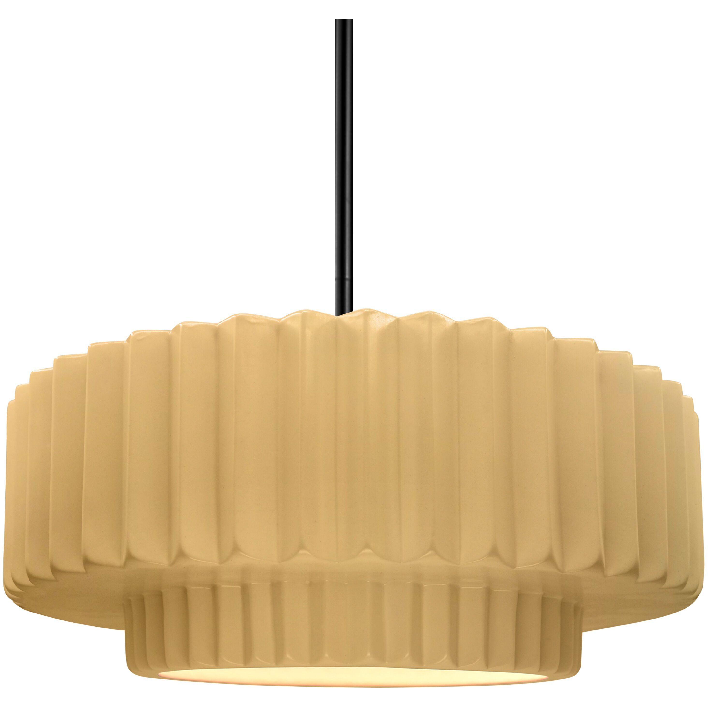 Radiance Collection - Pleated Tier Pendant Ceiling Light in Matte Black, Dedicated LED, Black Cord, Muted Yellow, 14.5W x 5.25H, Form+Finish+Function