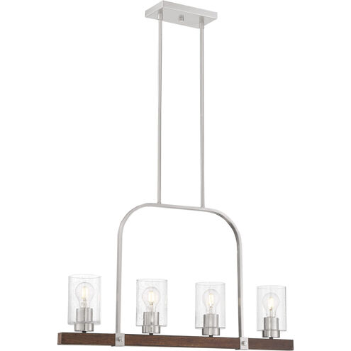 Arabel 4 Light 32 inch Brushed Nickel and Nutmeg Wood Island Pendant Ceiling Light