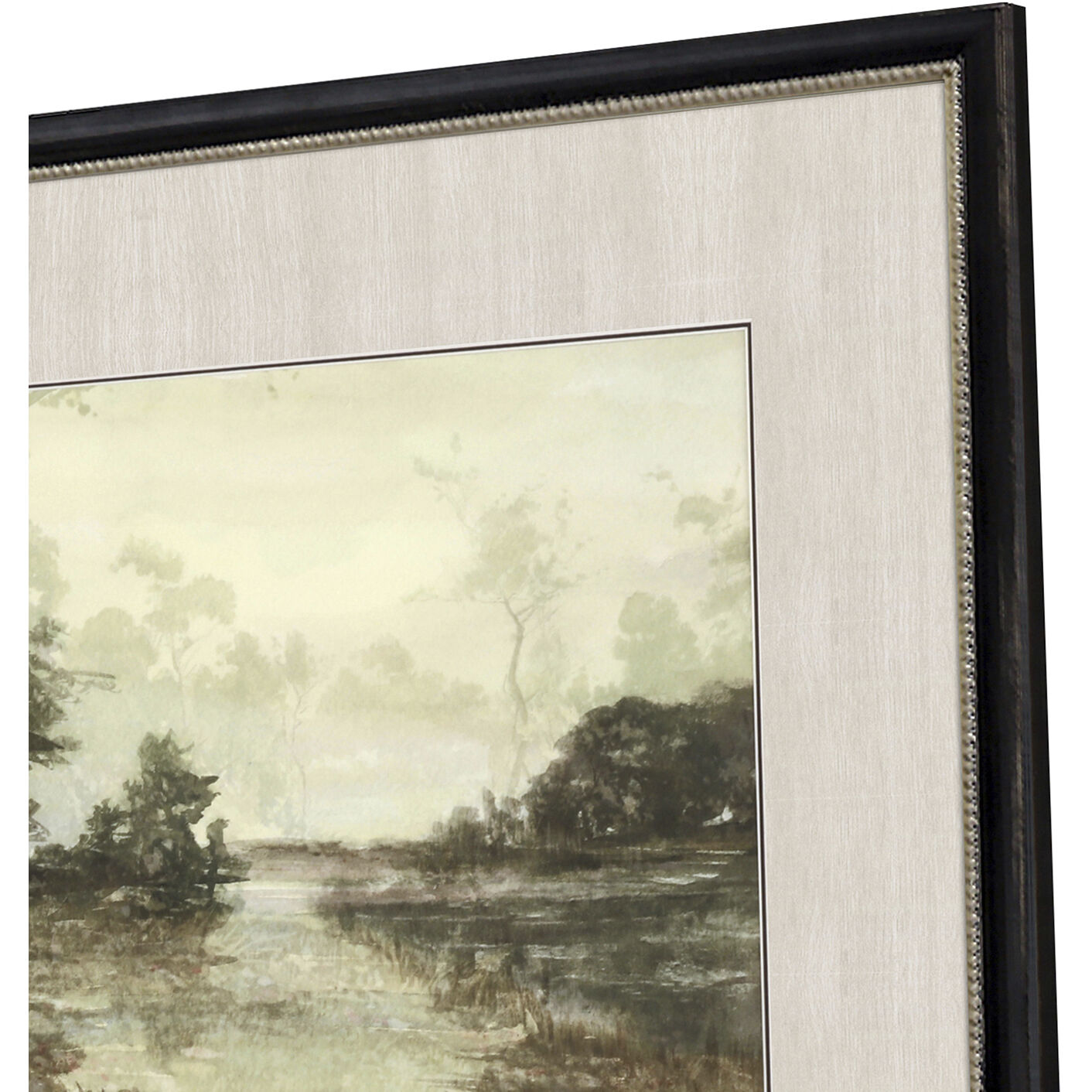 Sunset Pond Green and Beige and Brown Framed Art