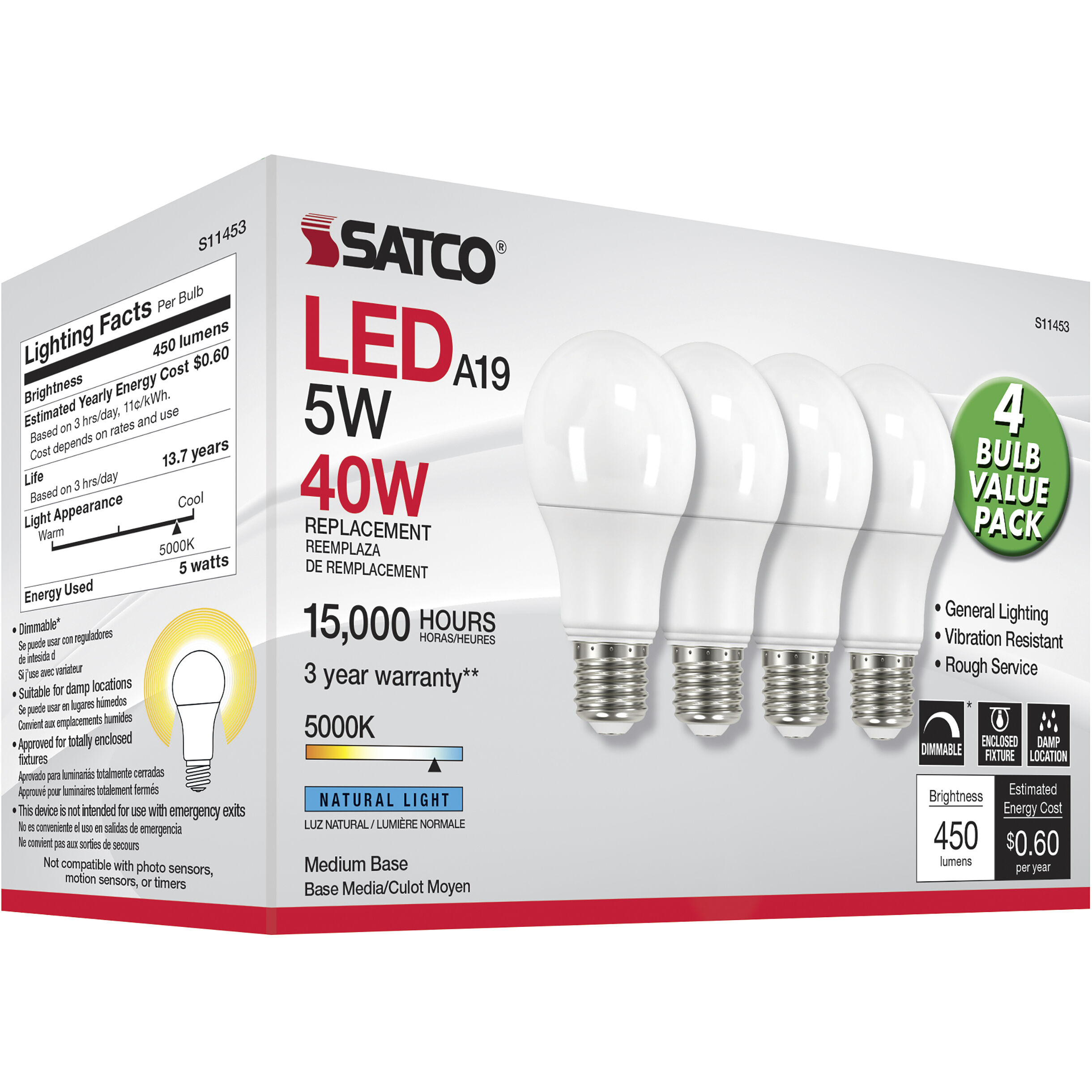 Lumos LED Medium Type A 5.00 watt 5000K Light Bulb