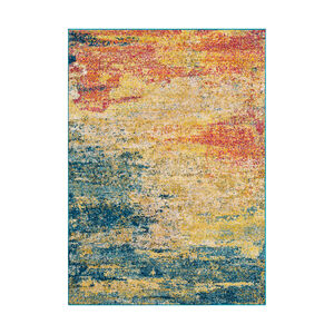 Morocco 87 X 63 inch Teal/Navy/Light Gray/Camel/Saffron/Bright Yellow Rugs, Rectangle