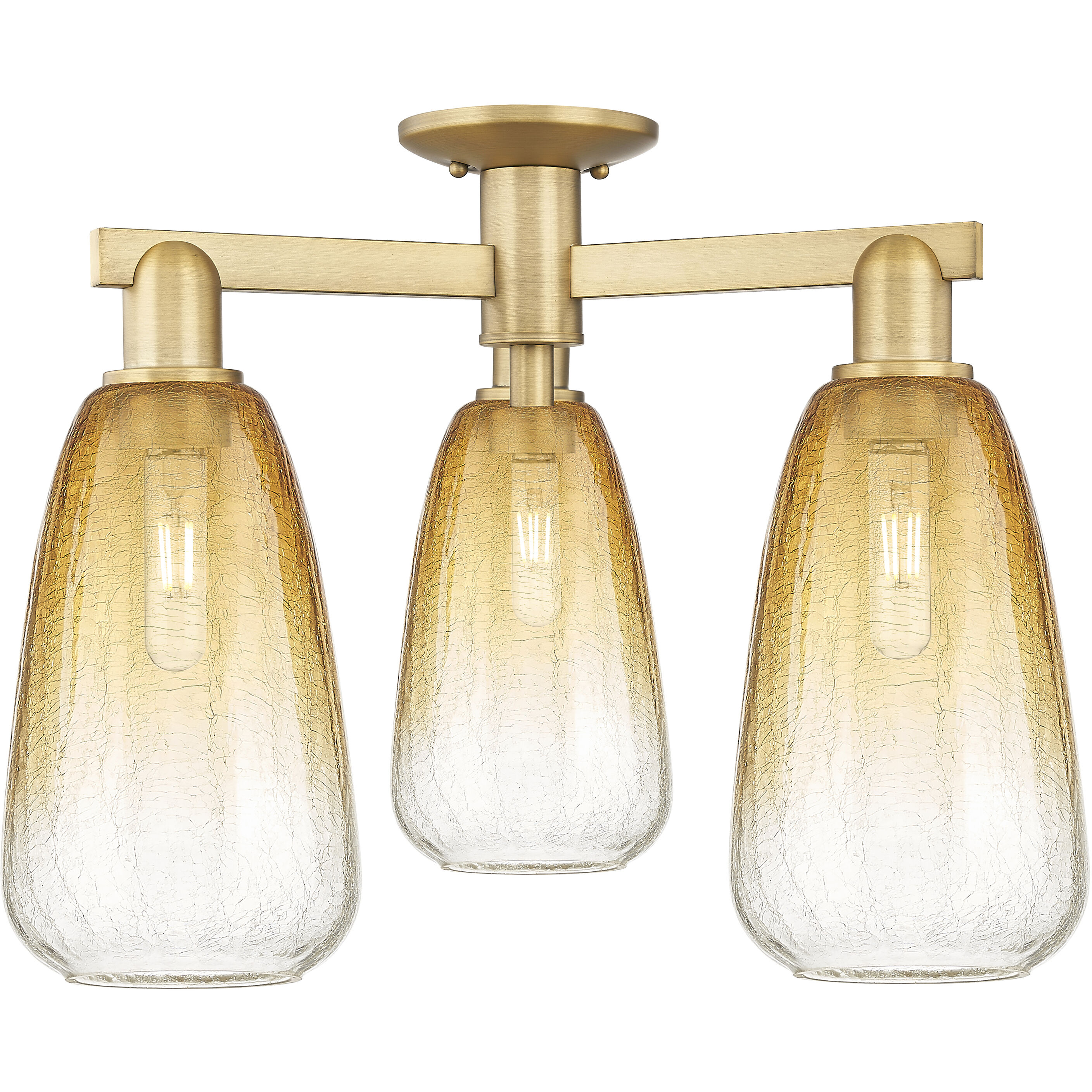 Brookhaven Almond 3 Light 23.5 inch Brushed Brass Semi-Flush Mount Ceiling Light in Amber Glass
