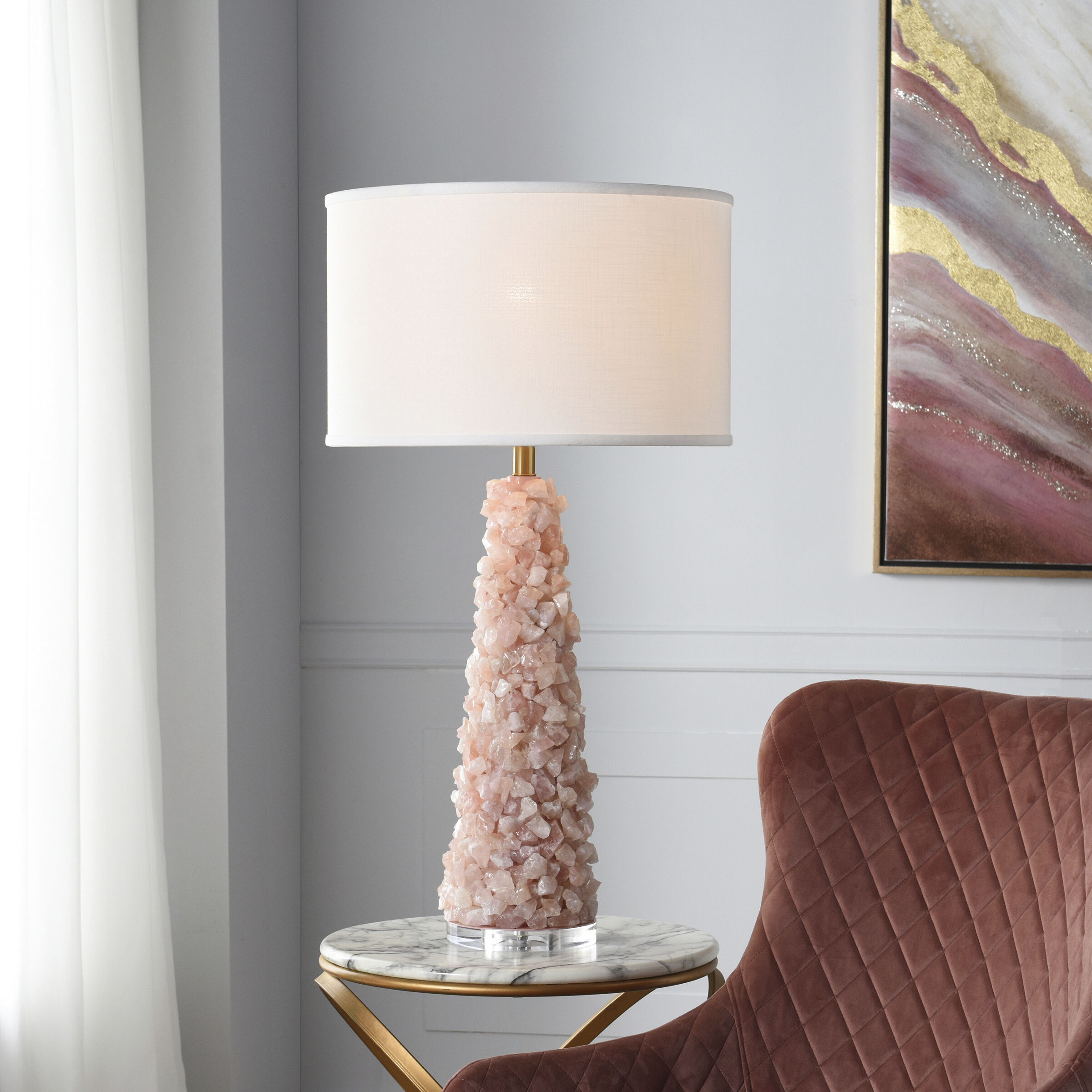 Belinda 34 inch 150 watt Rose Quartz Table Lamp Portable Light