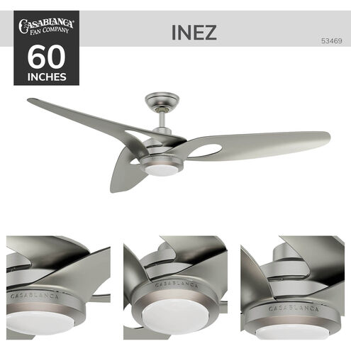 Inez 60 inch Brushed Nickel with Matte Nickel Blades Outdoor Ceiling Fan