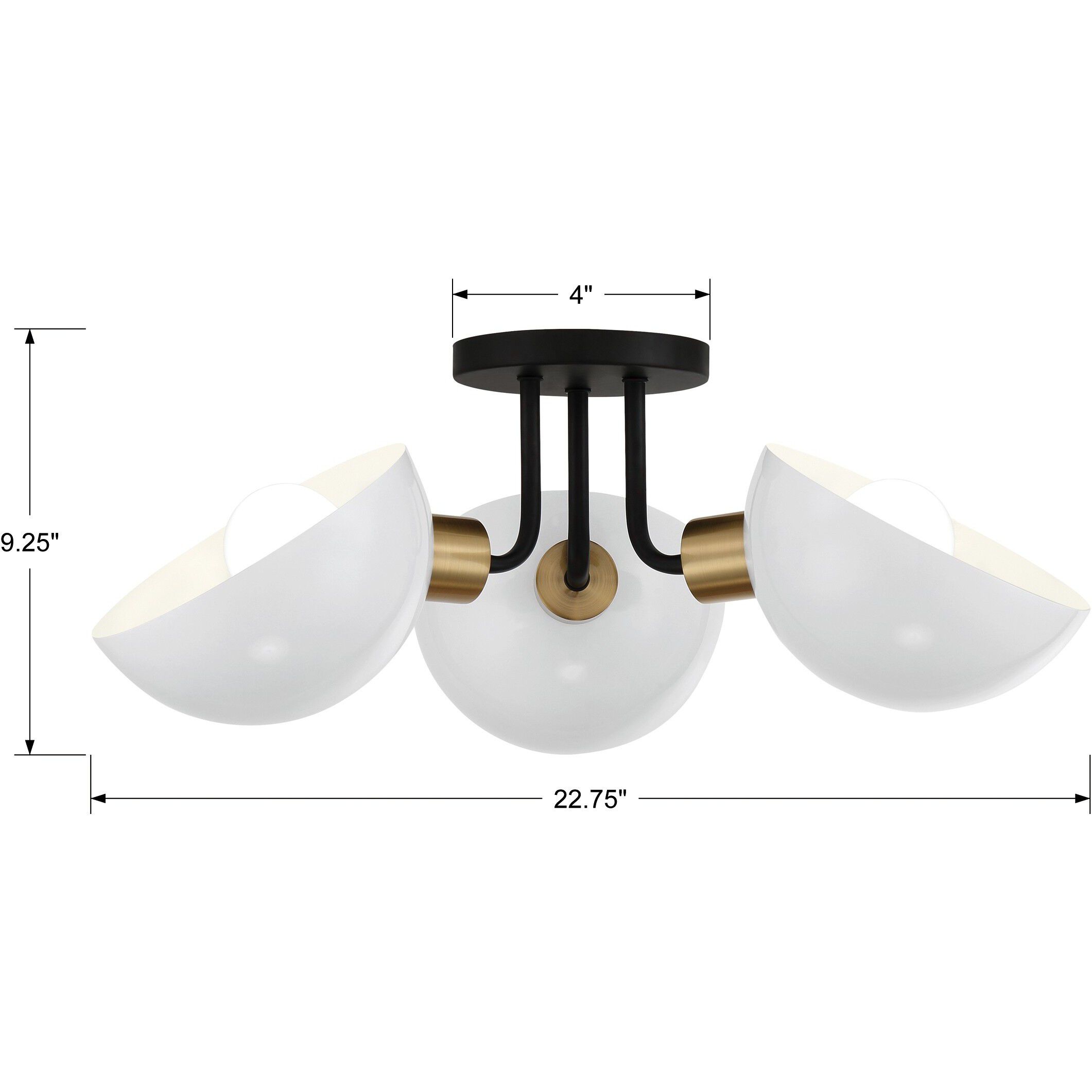 Gigi 3 Light 22.75 inch Black and Aged Brass Semi Flush Ceiling Light
