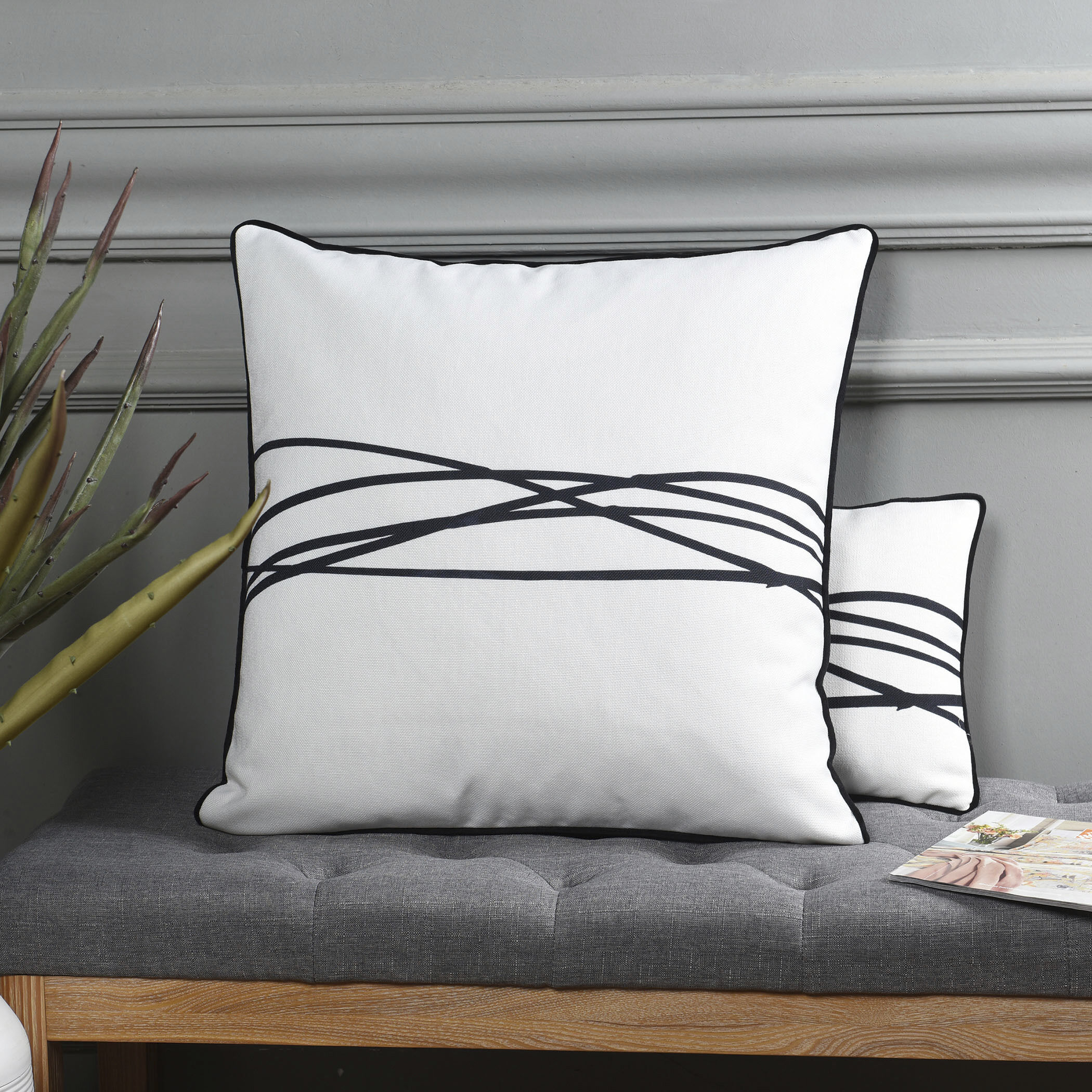 Amos 24 X 6.5 inch White and Black Pillow