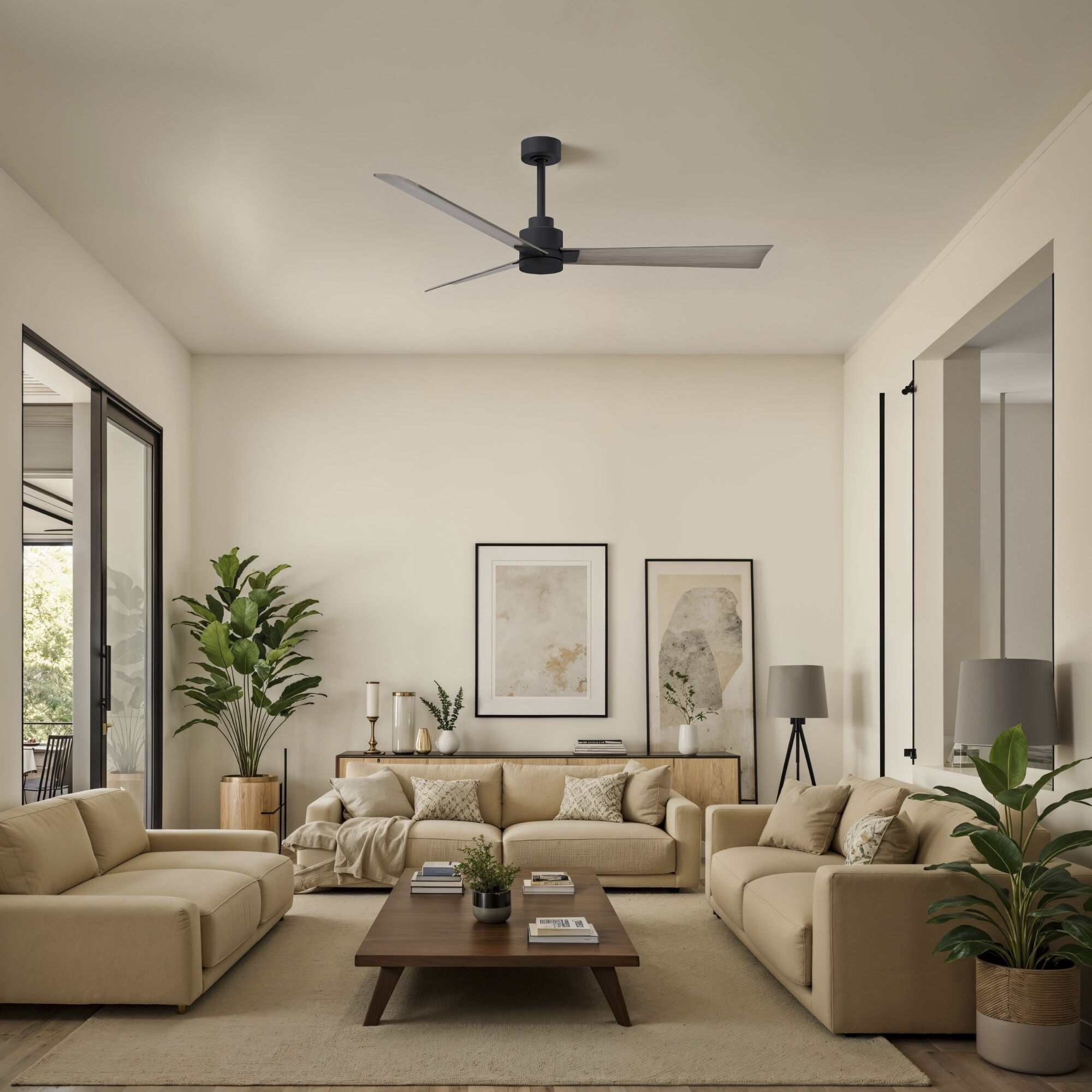 Atlas Alessandra 56 inch Matte Black with Gray Ash Tone Blades Ceiling Fan