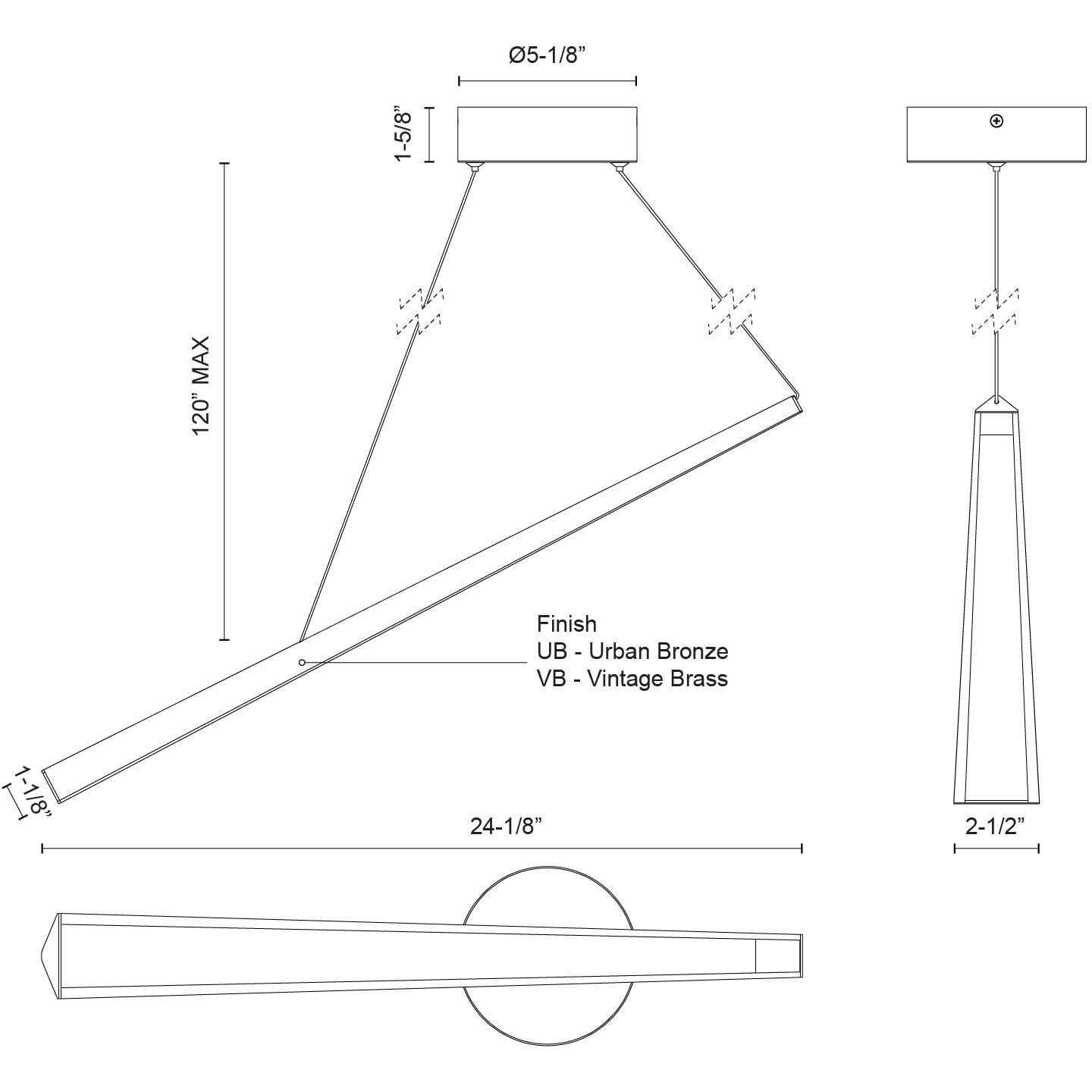 Lex LED 24.13 inch Vintage Brass Linear Pendant Ceiling Light