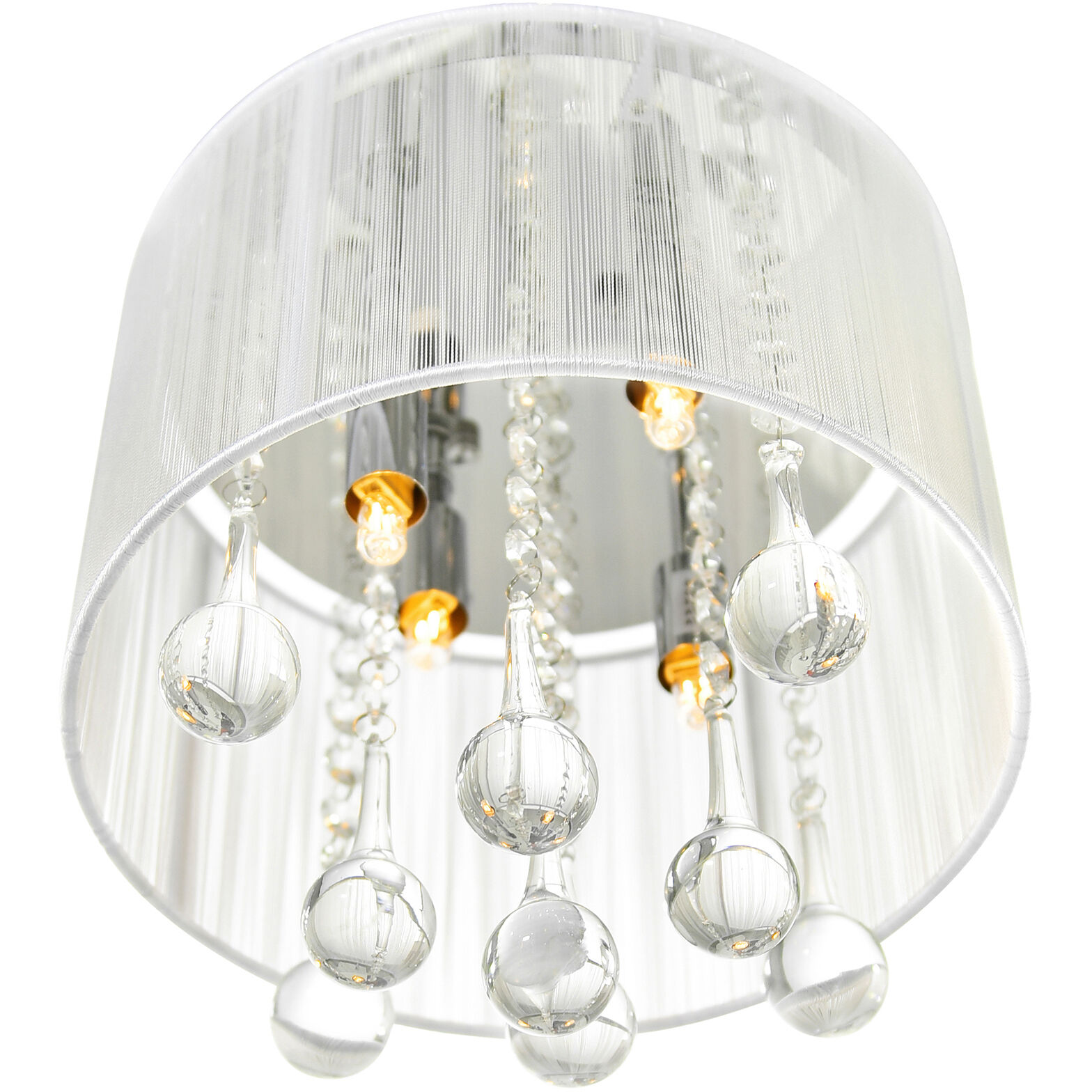 Water Drop 4 Light 10 inch Chrome Drum Shade Flush Mount Ceiling Light in White