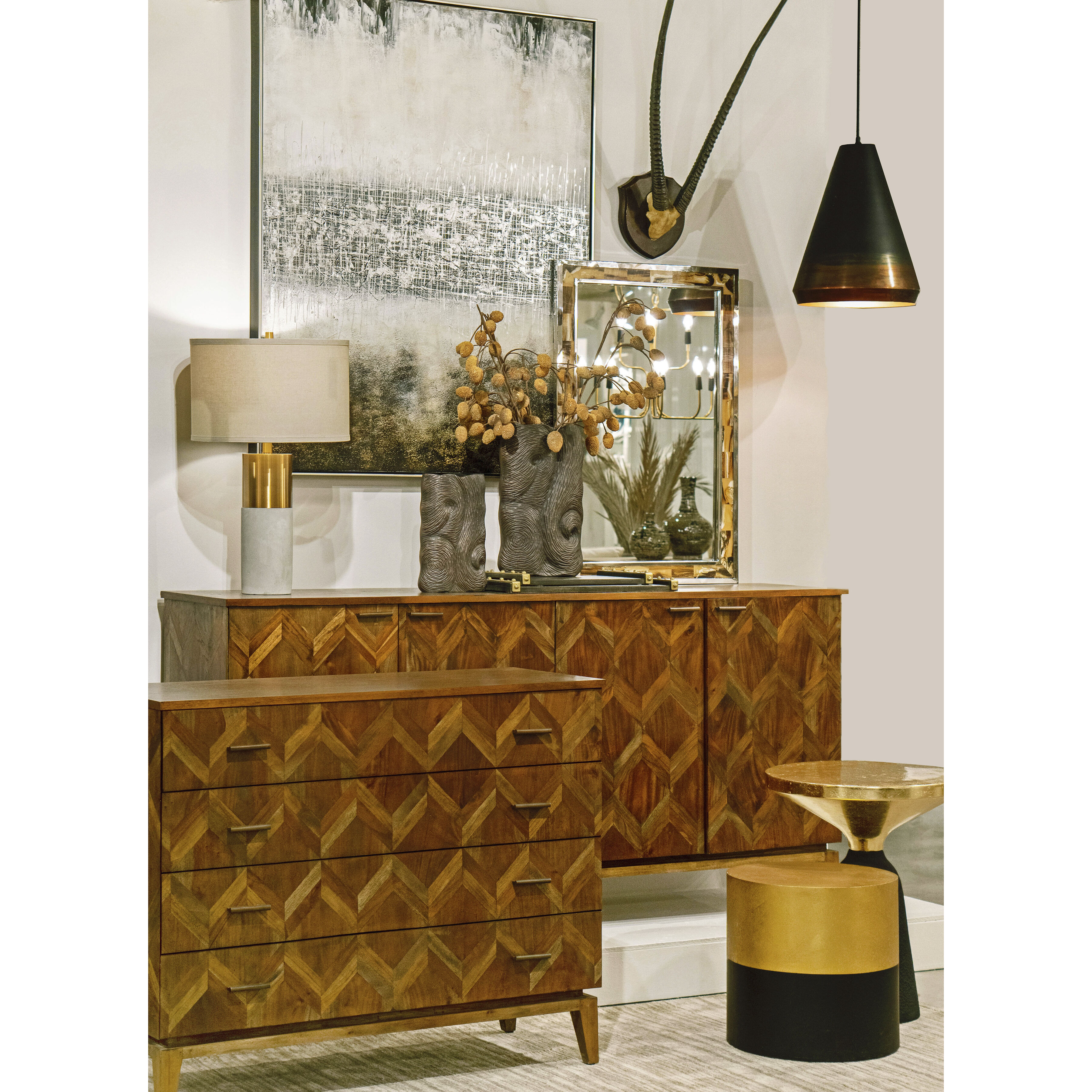 Juba 36 X 24 inch Horn with Polished Nickel and Mirror Wall Mirror