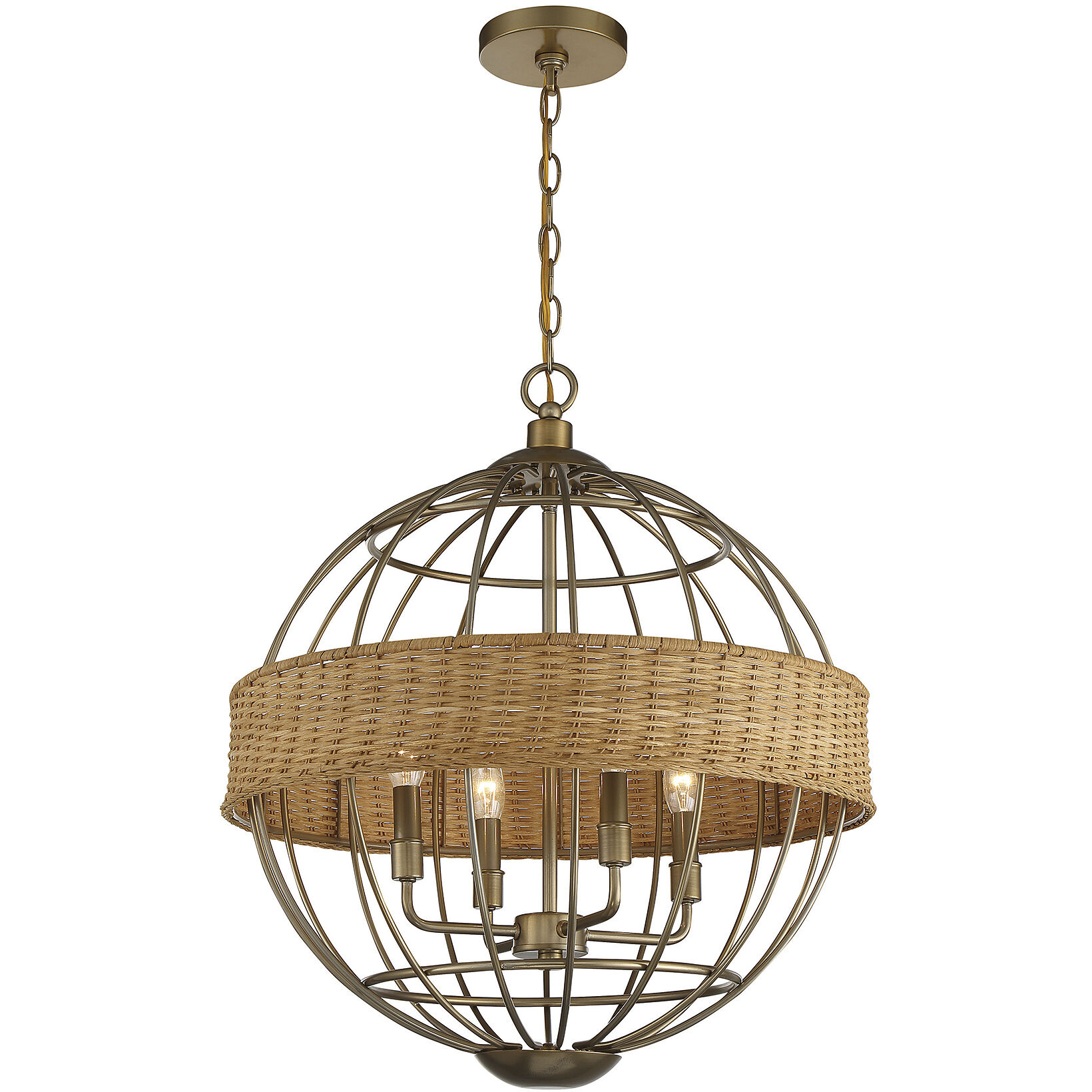 Boreal 4 Light 21 inch Burnished Brass with Natural Rattan Pendant Ceiling Light