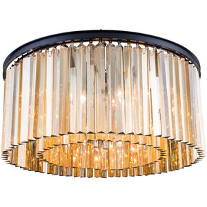 Sydney 8 Light 32 inch Matte Black Flush Mount Ceiling Light in Golden Teak, Urban Classic
