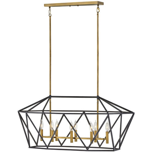 Theory 8 Light 40 inch Aged Zinc with Heritage Brass Indoor Linear Chandelier Ceiling Light