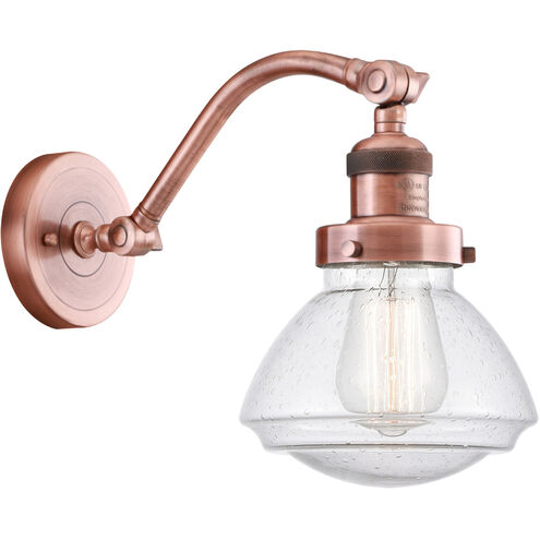 Franklin Restoration Olean LED 7 inch Antique Copper Sconce Wall Light in Seedy Glass, Franklin Restoration