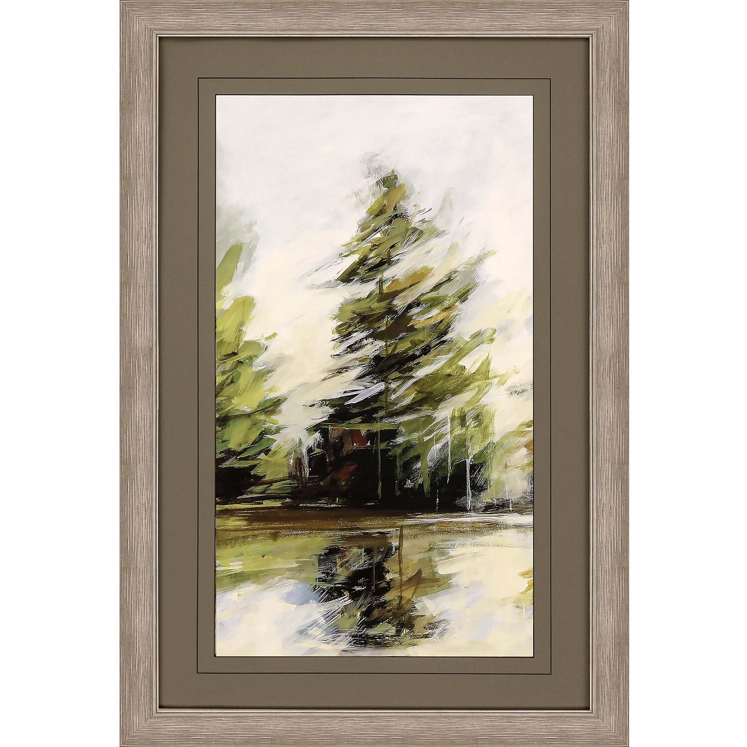 Evergreen Green and White and Brown and Beige Framed Art
