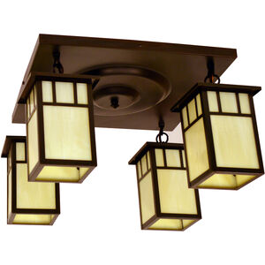 Huntington 4 Light 17 inch Raw Copper Flush Mount Ceiling Light in White Opalescent, Double T-Bar Overlay