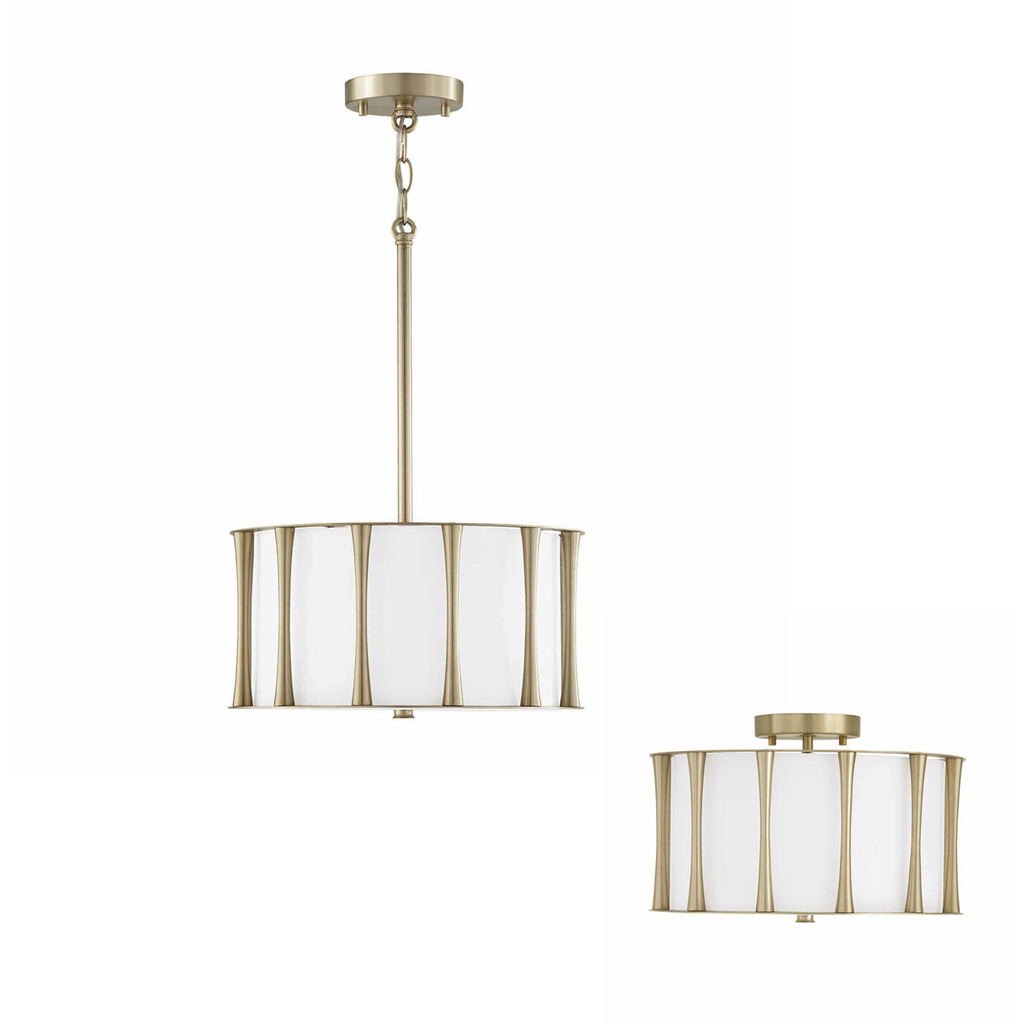 Bodie 3 Light 15 inch Matte Brass Semi-Flush Mount Ceiling Light, Convertible Dual Mount