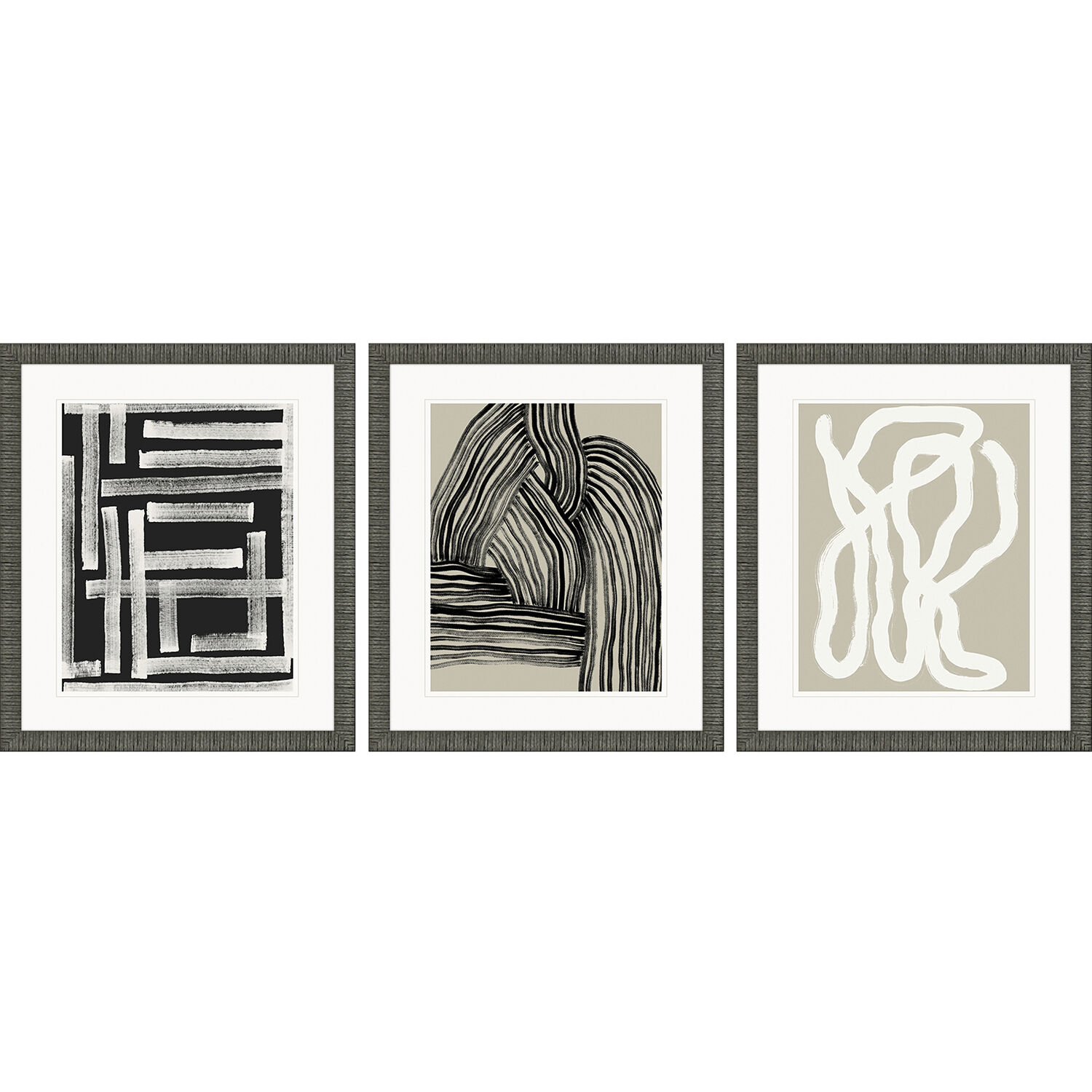 Naive Lines Black and Beige and Neutral and White Framed Art
