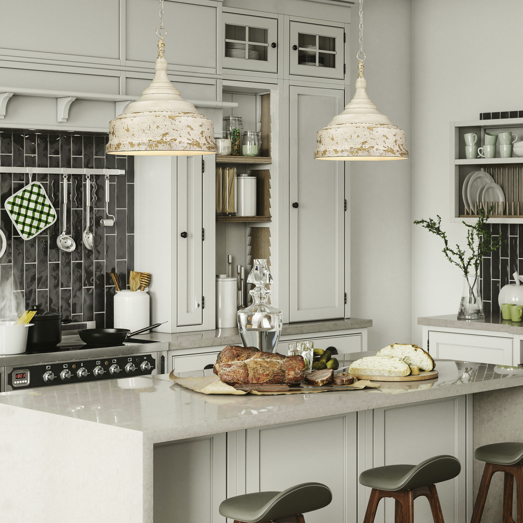 Keating 3 Light 16.5 inch Antique Ivory Pendant Ceiling Light