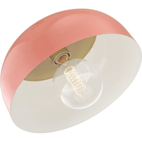 Avery 1 Light 14 inch Aged Brass Semi Flush Ceiling Light in Pink Metal
