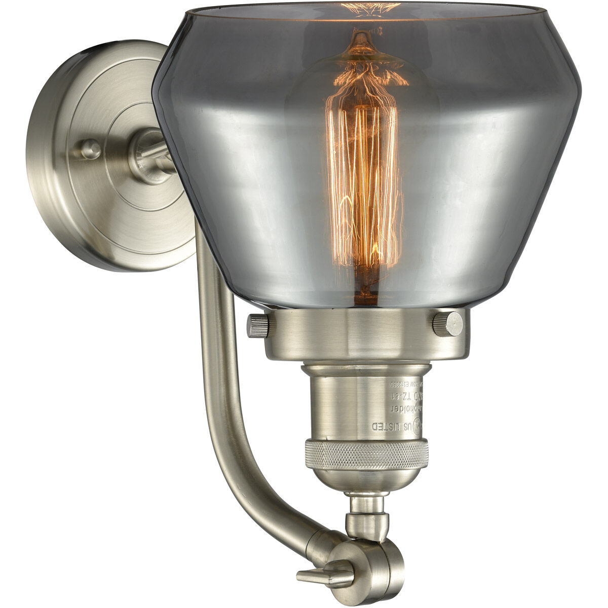 Franklin Restoration Fulton LED 7 inch Brushed Satin Nickel Sconce Wall Light in Plated Smoke Glass, Franklin Restoration