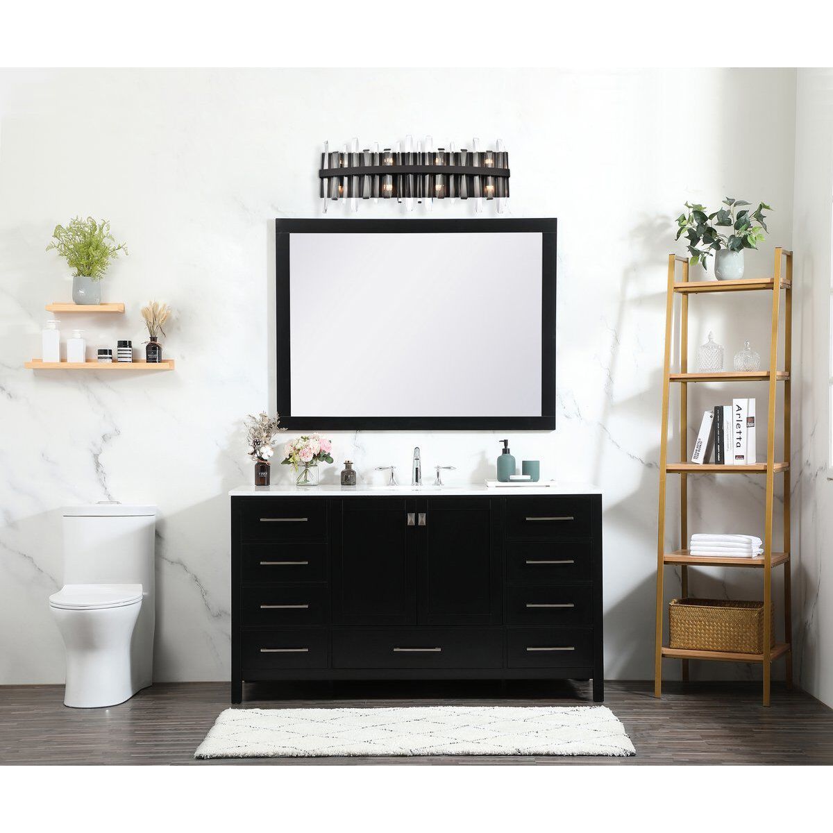 Serena 8 Light 30 inch Black Bath Sconce Wall Light