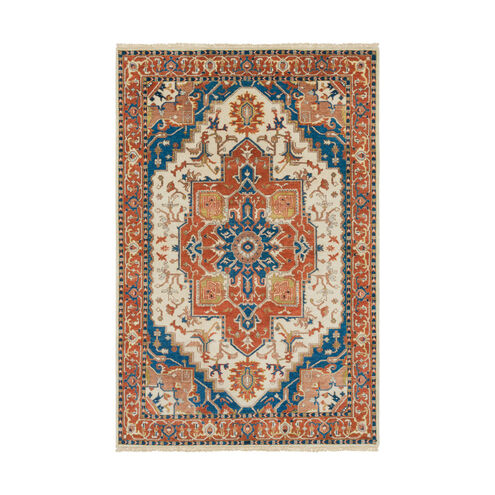 Zeus 102 X 66 inch Burnt Orange/Sky Blue/Camel Rugs, Wool and Cotton