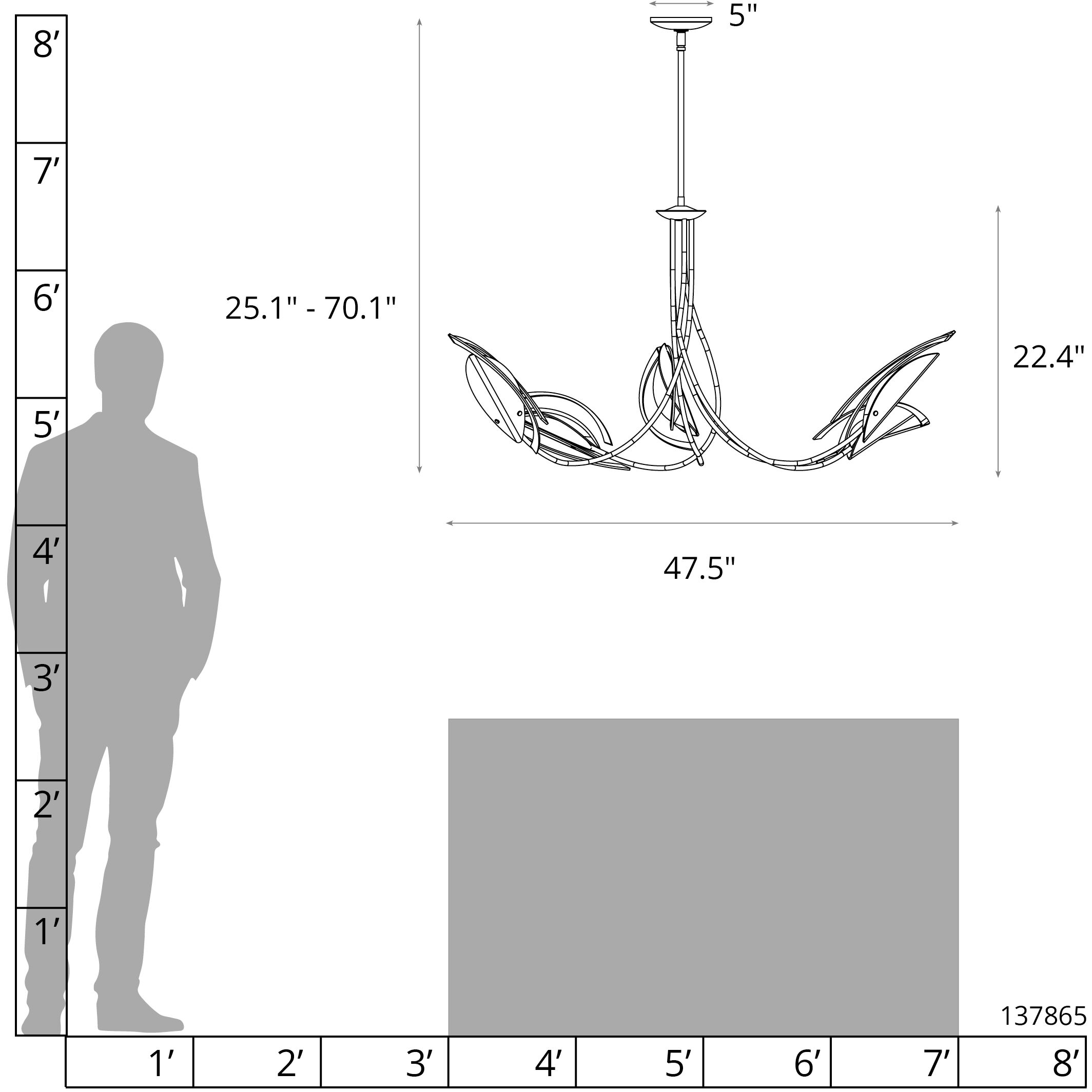 Aerial 5 Light 47.5 inch Soft Gold Pendant Ceiling Light