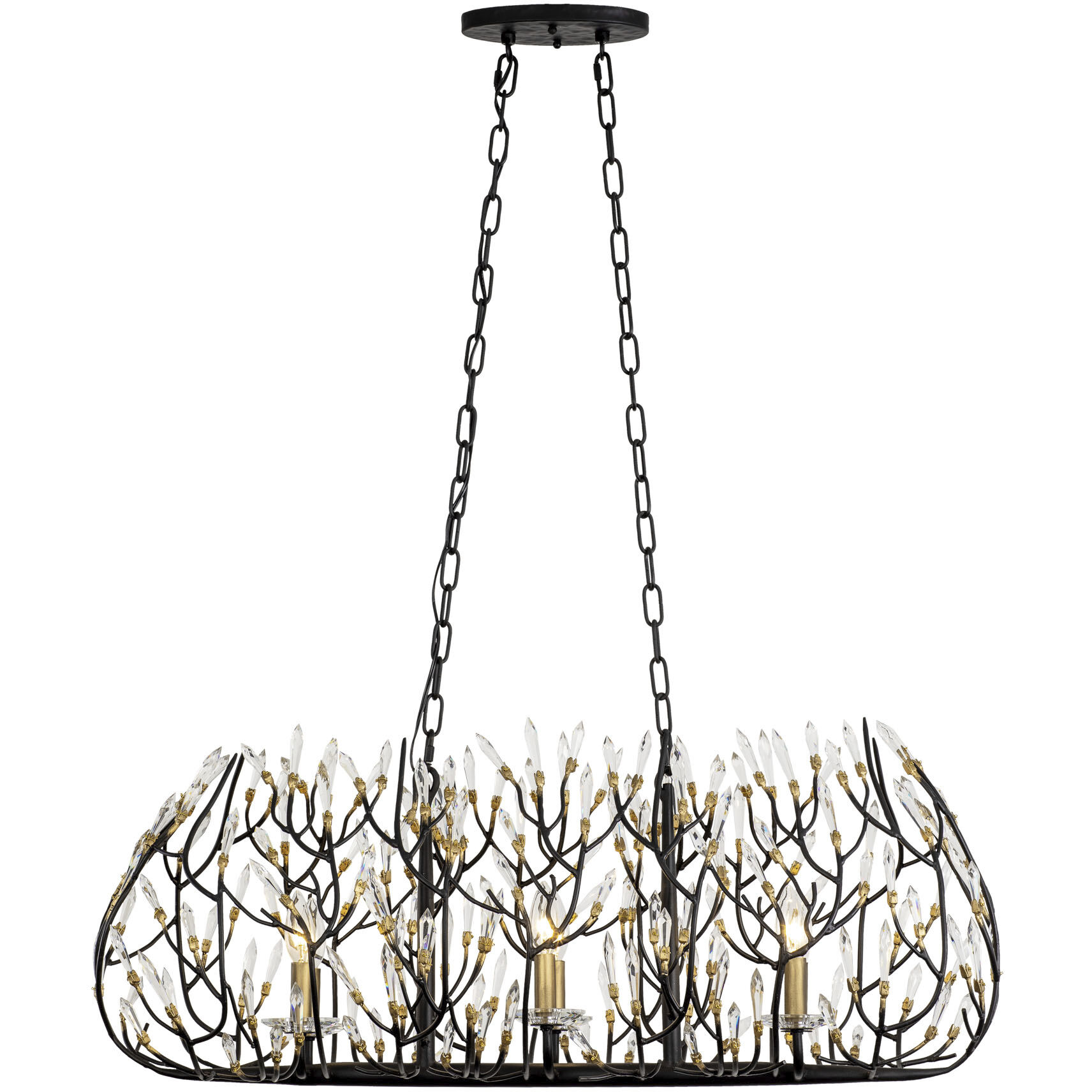 Bask 6 Light 36 inch Matte Black and French Gold Linear Pendant Ceiling Light