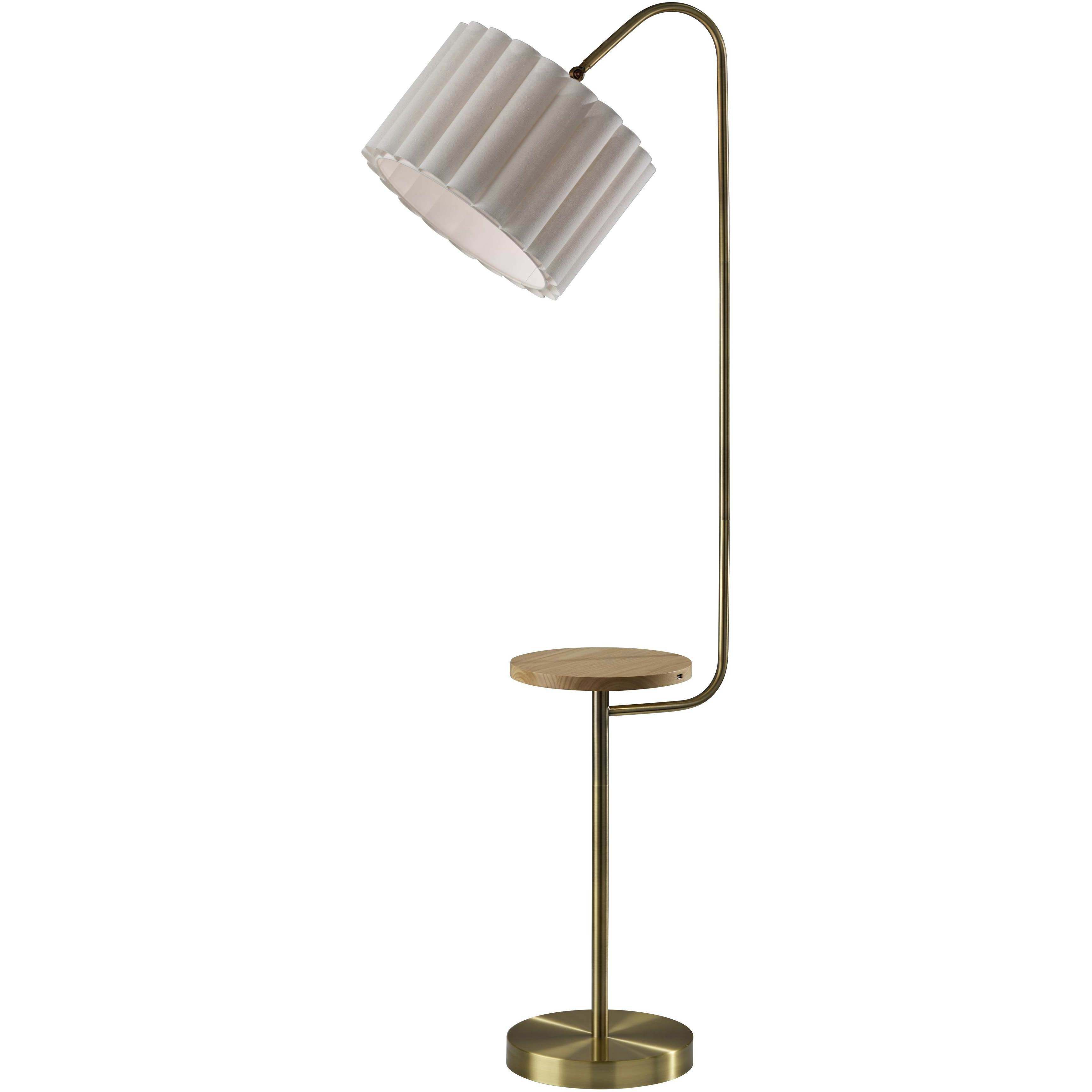 Caldwell 62 inch 100.00 watt Antique Brass and Natural Wood Shelf Floor Lamp Portable Light