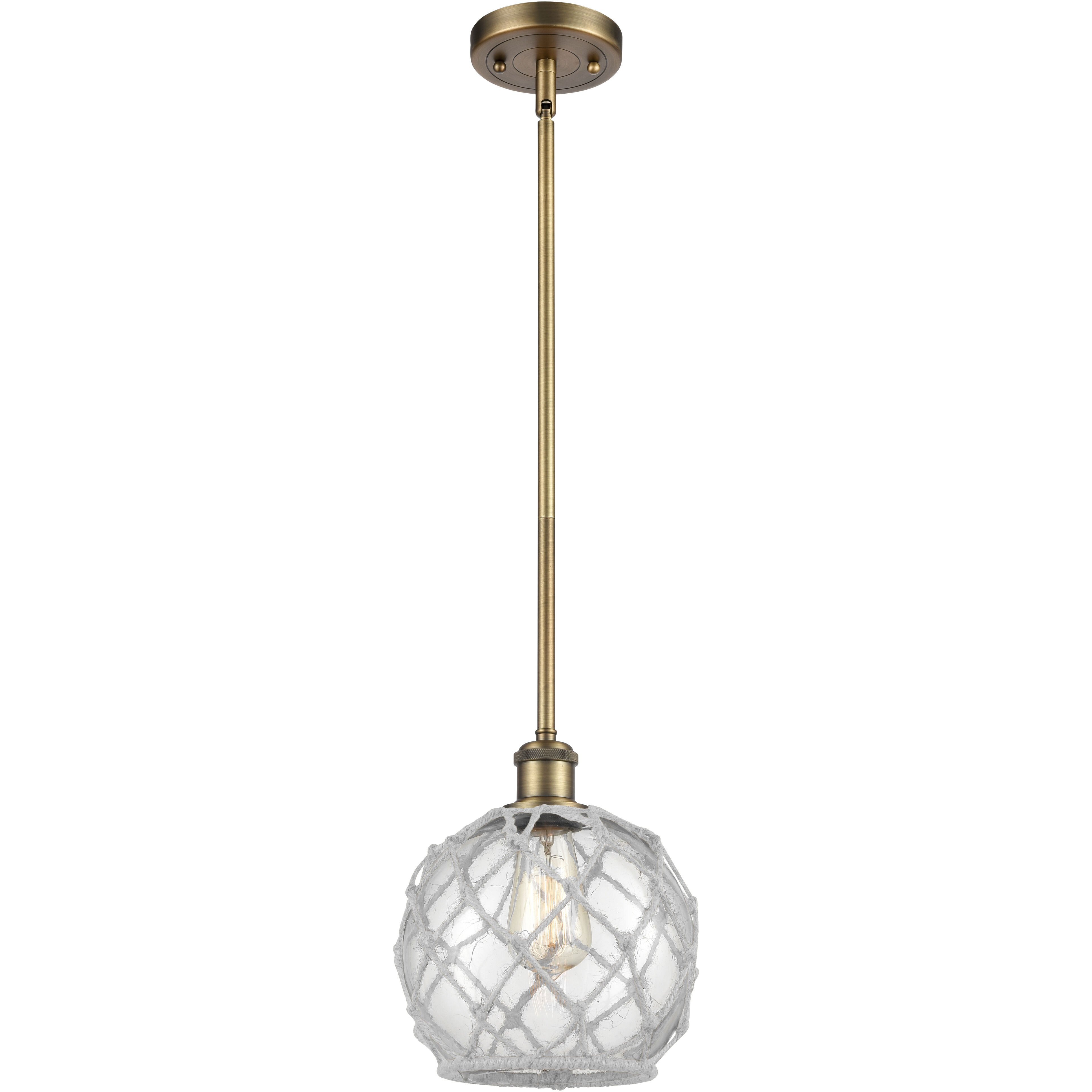 Ballston Farmhouse Rope LED 8 inch Brushed Brass Pendant Ceiling Light in Clear Glass with White Rope, Ballston