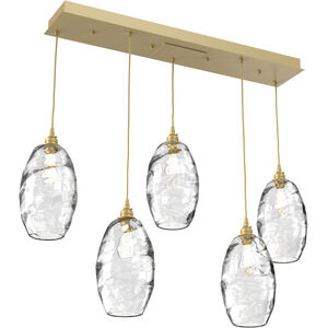 Ellisse 5 Light Gilded Brass Linear Pendant Ceiling Light in Ellisse Clear, Multi-Port