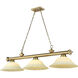 Cordon 3 Light 58 inch Rubbed Brass Billiard Ceiling Light in Golden Mottle Glass