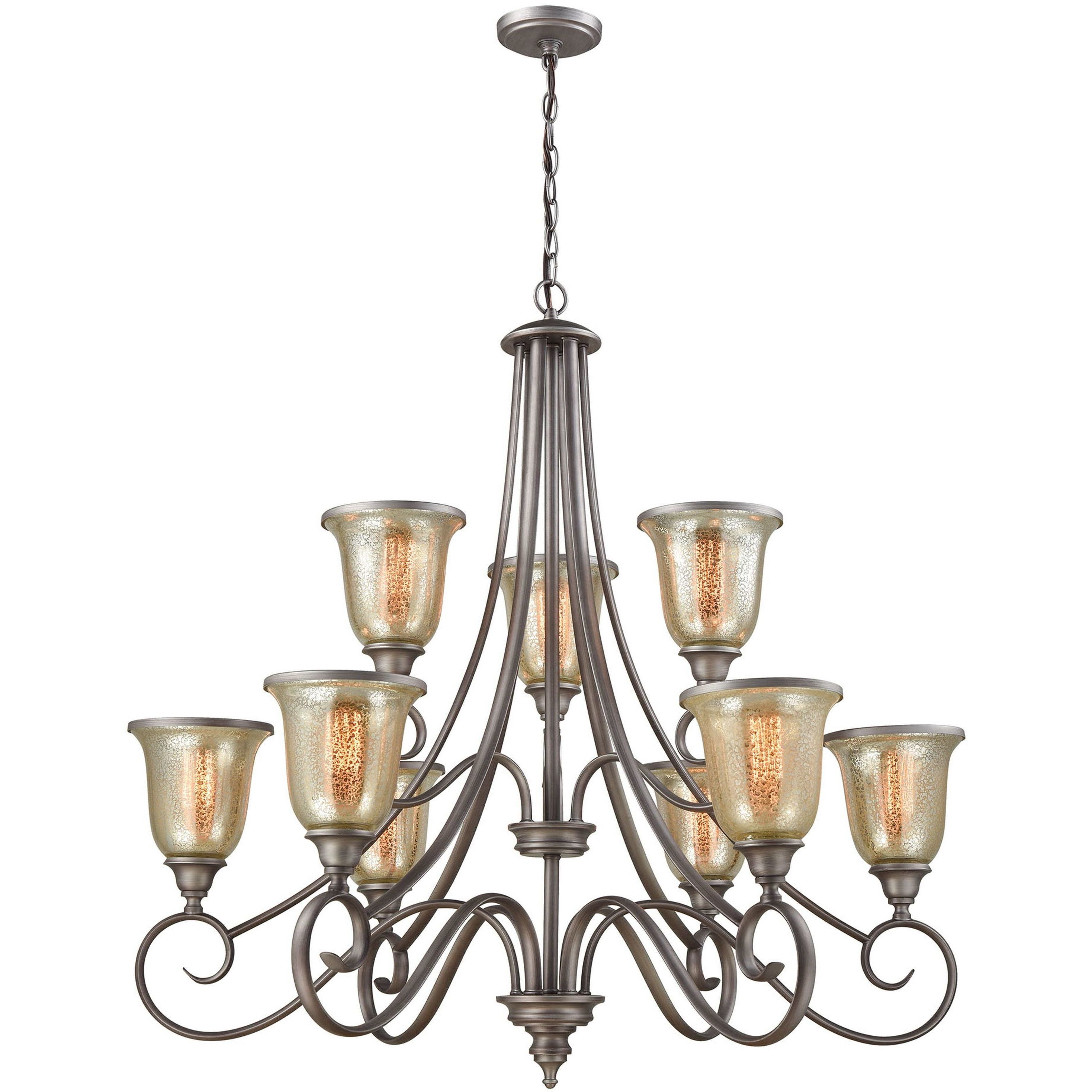Georgetown 9 Light 36 inch Weathered Zinc Chandelier Ceiling Light