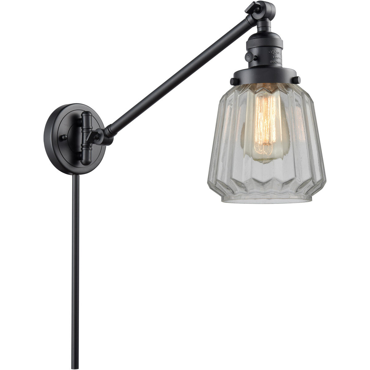 Chatham 35 inch 3.50 watt Matte Black Swing Arm Wall Light, Franklin Restoration
