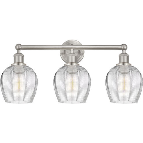 Edison Norfolk 3 Light 24 inch Brushed Satin Nickel Bath Vanity Light Wall Light in Clear Glass