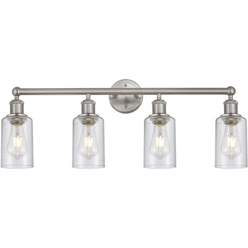 Clymer 4 Light 30.88 inch Brushed Satin Nickel Bath Vanity Light Wall Light in Seedy Glass