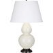 Double Gourd 31 inch 150.00 watt Bone Glazed Ceramic with Deep Patina Bronze Table Lamp Portable Light in Pearl Dupioni