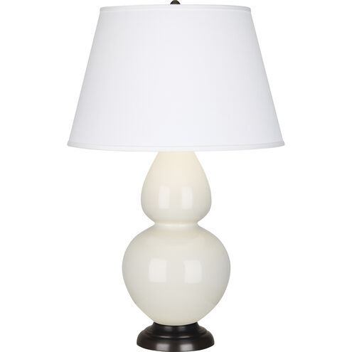 Double Gourd 31 inch 150.00 watt Bone Glazed Ceramic with Deep Patina Bronze Table Lamp Portable Light in Pearl Dupioni