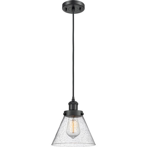 Ballston Large Cone 1 Light 8 inch Matte Black Mini Pendant Ceiling Light in Seedy Glass, Ballston