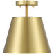 Contemporary 1 Light 10 inch Natural Brass Semi-Flush Ceiling Light