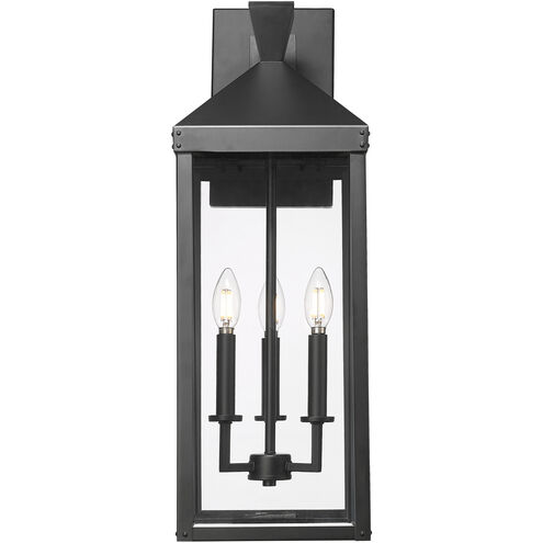Yates 3 Light 26 inch Powder Coated Black Outdoor Wall Sconce