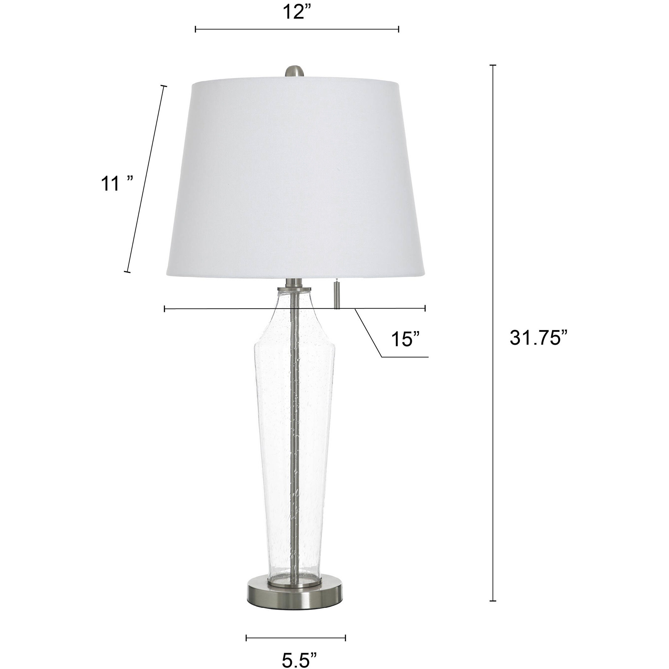 Cameron 31.5 inch 100 watt Clear Seeded and Brushed Steel and White Table Lamp Portable Light