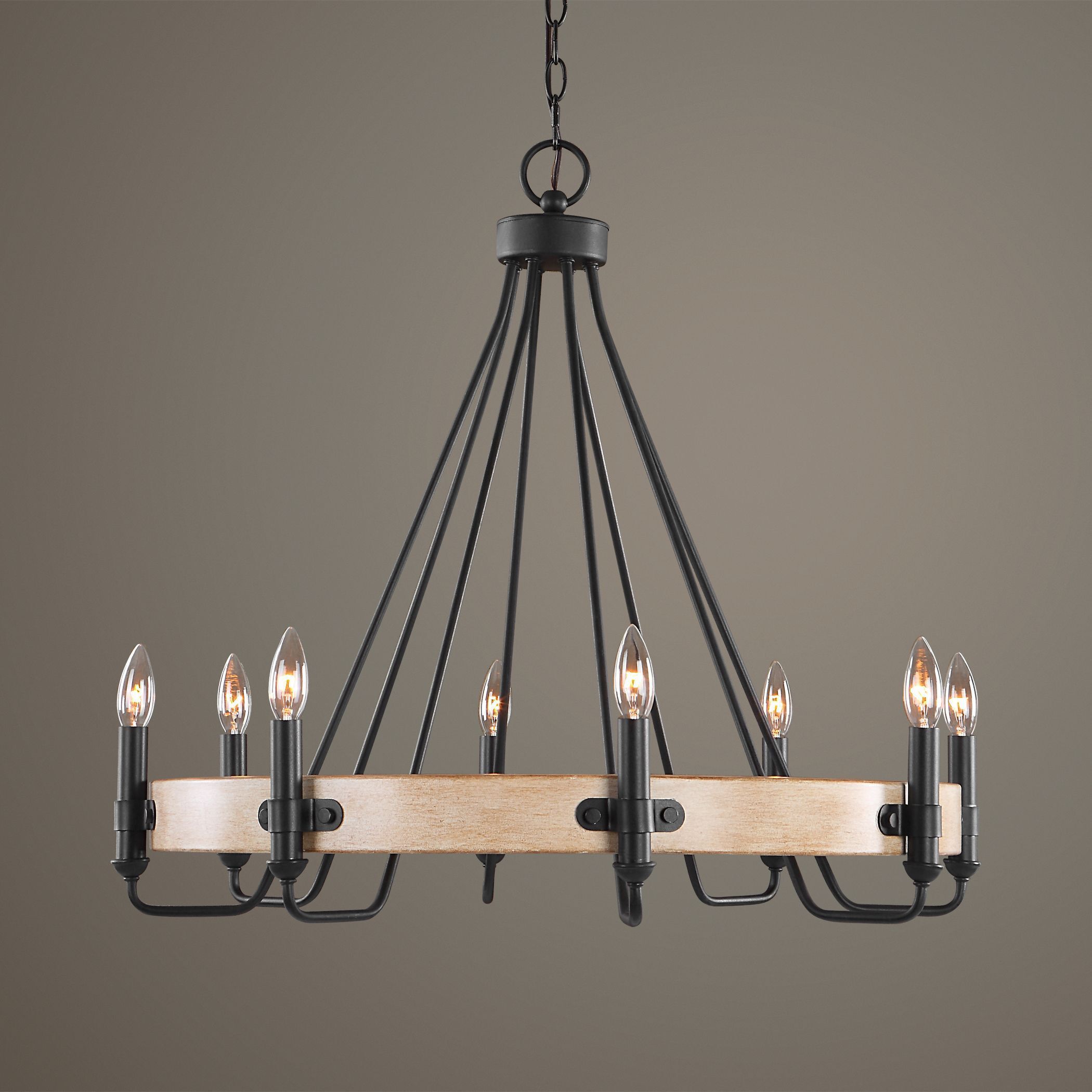Deschutes 8 Light 30 inch Sanded Black and Faux Painted Wood Chandelier Ceiling Light